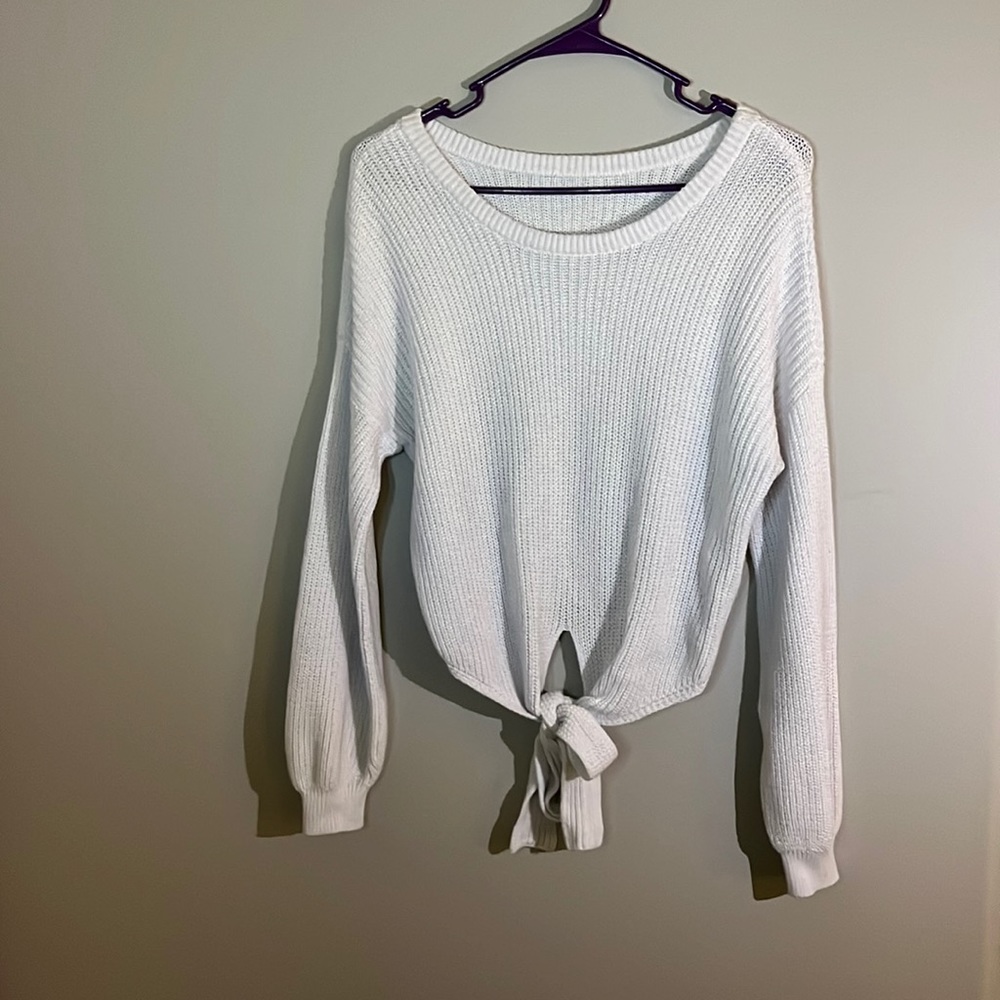 Cream sweater with a tie in the front from Hollister